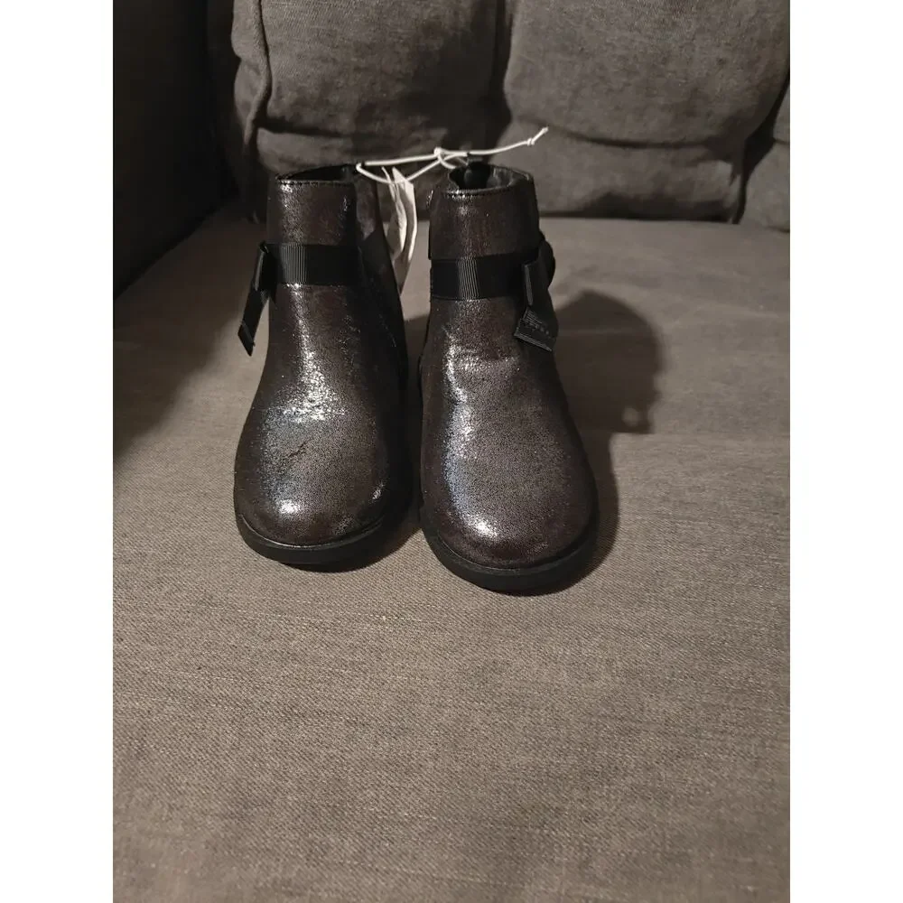 Old Navy Faux-Suede Bow-Tie Boots for Toddler Girls Size 10 Glittery Metallic